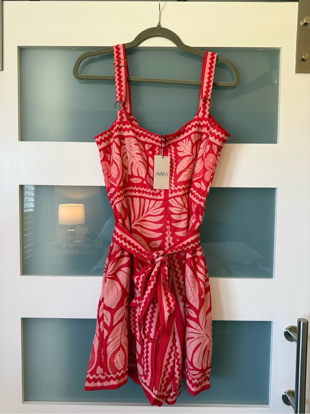NWT Red Tropical Print Tie-Waist Romper